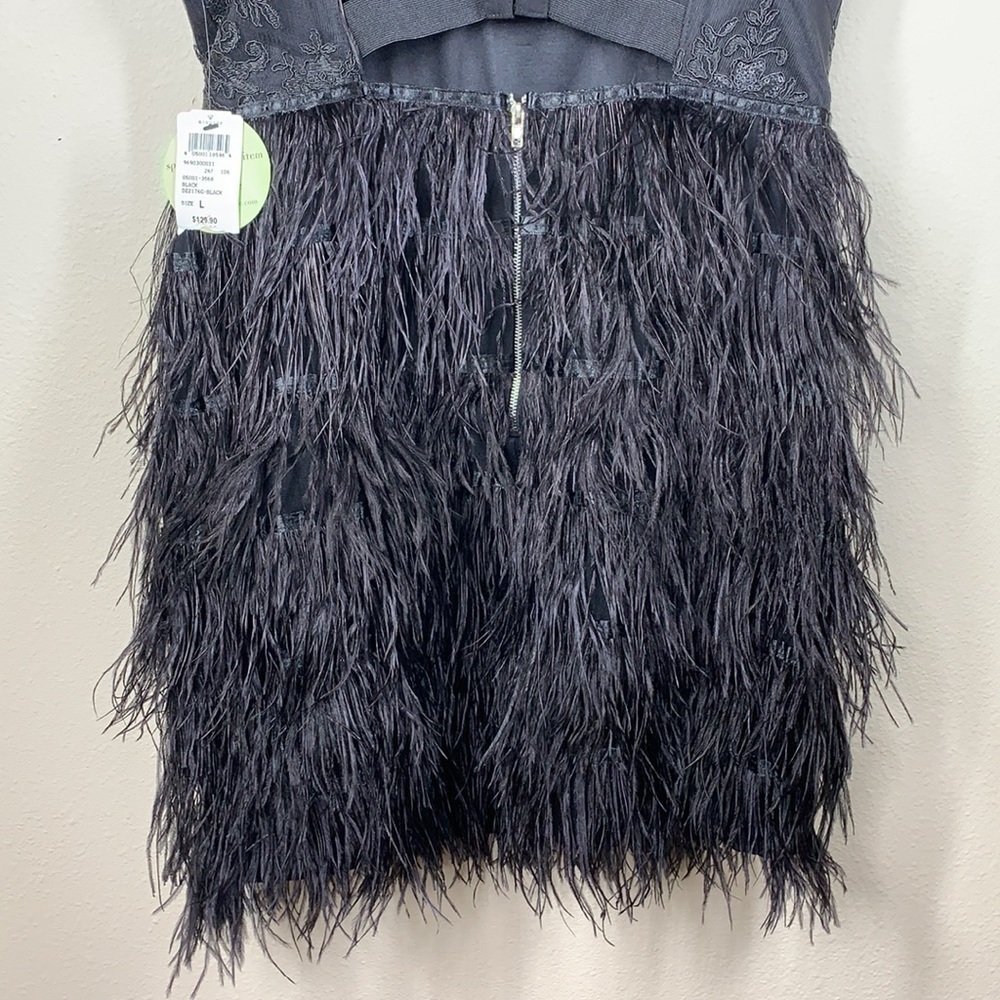 Windsor black ostrich spaghetti strap feather mini dress size large NWT - Picture 9 of 12